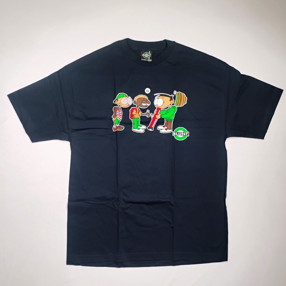 Blunt Cartoon T-Shirt 3 Guys Blue SZ XL Skate Tee Streetwear Sk8 VTG 90s NOS Y2K